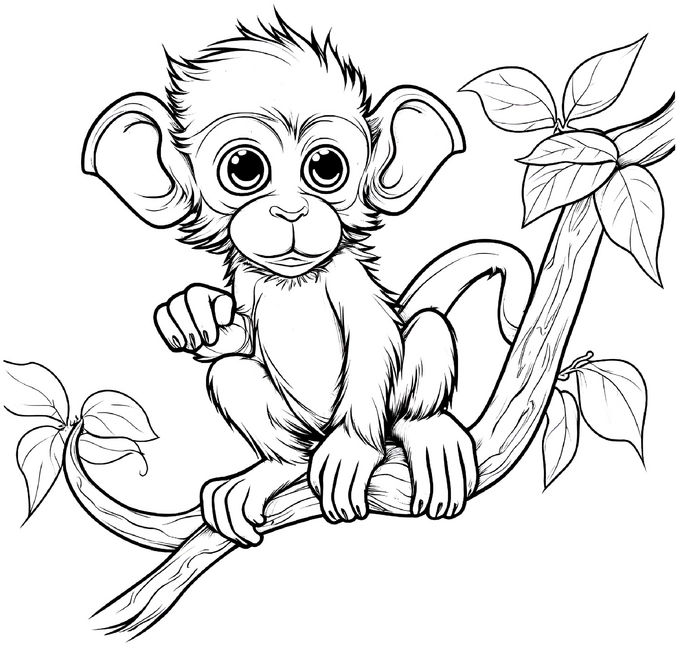 malvorlage-niedlicher-affe-auf-einem-baum