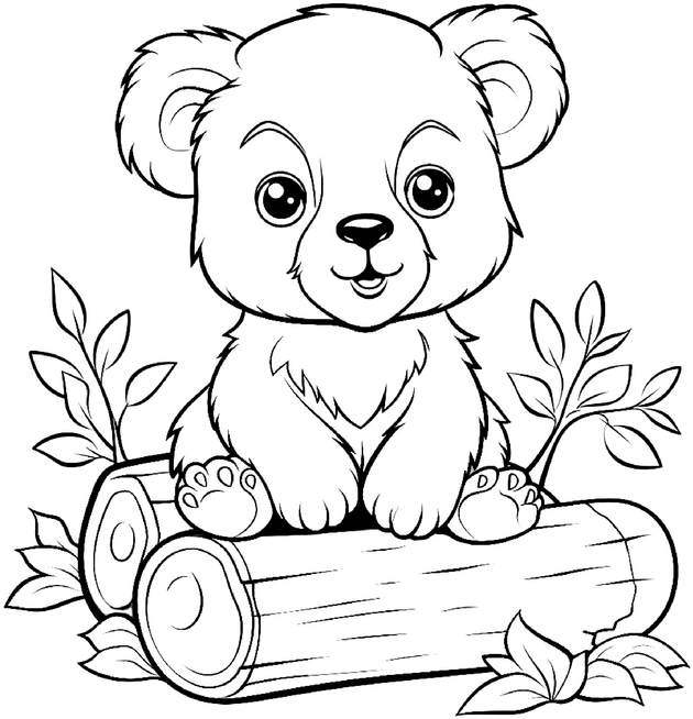 malvorlage-niedlicher-babybaer-auf-baumstamm