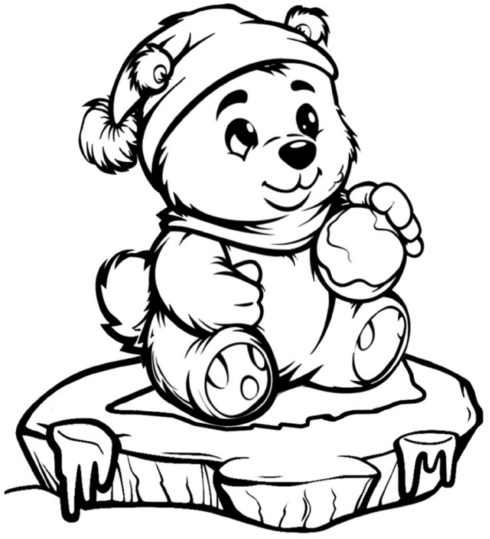 malvorlage-niedlicher-baer-auf-eis-mit-wintermotiv