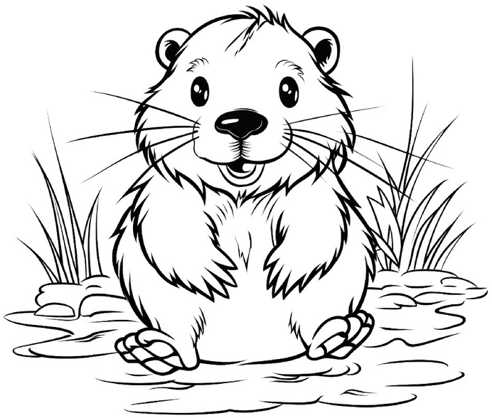 malvorlage-niedlicher-biber-in-natuerlicher-umgebung