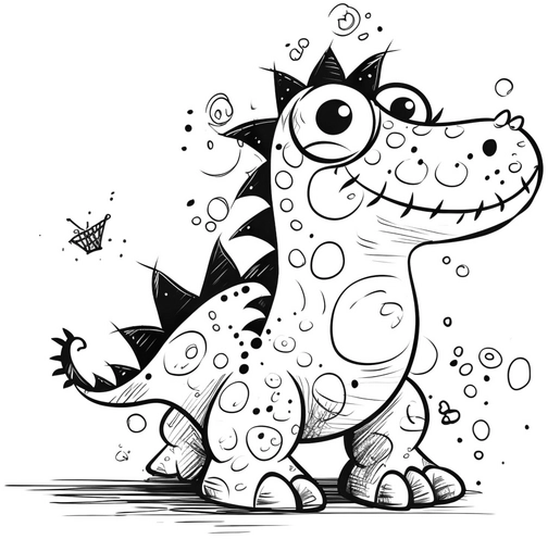 malvorlage-niedlicher-dinosaurier-bunte-punkte