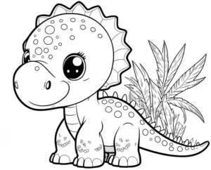 malvorlage-niedlicher-dinosaurier-mit-pflanzen