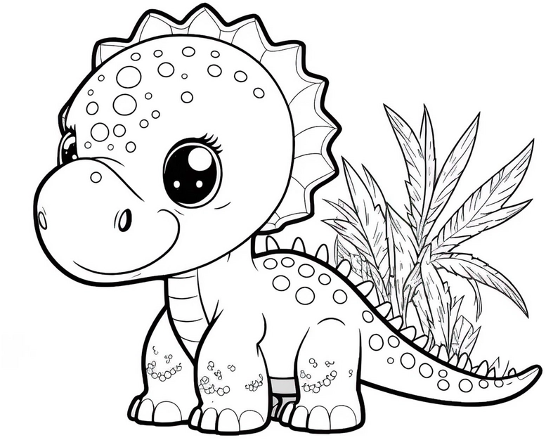 malvorlage-niedlicher-dinosaurier-mit-pflanzen