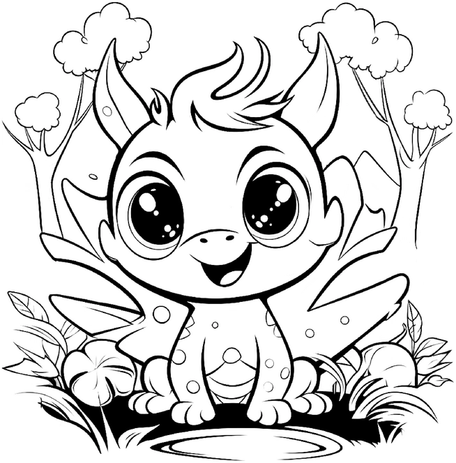 malvorlage-niedlicher-drache-in-natur