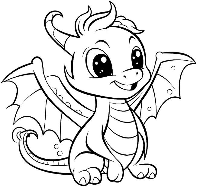 malvorlage-niedlicher-drache-mit-grossen-augen-und-fluegeln