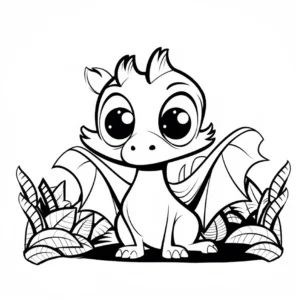 malvorlage-niedlicher-drache-zwischen-pflanzen