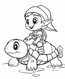 malvorlage-niedlicher-elf-auf-schildkroete