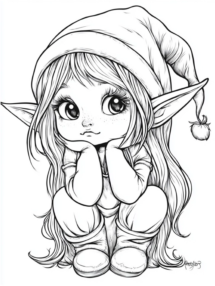 malvorlage-niedlicher-elf-mit-muetze