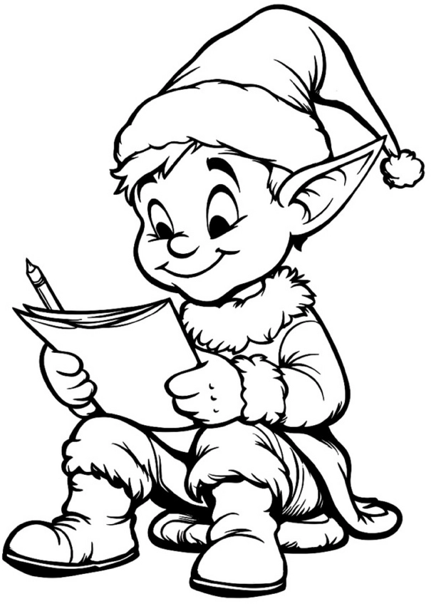 malvorlage-niedlicher-elf-mit-stift-und-papier