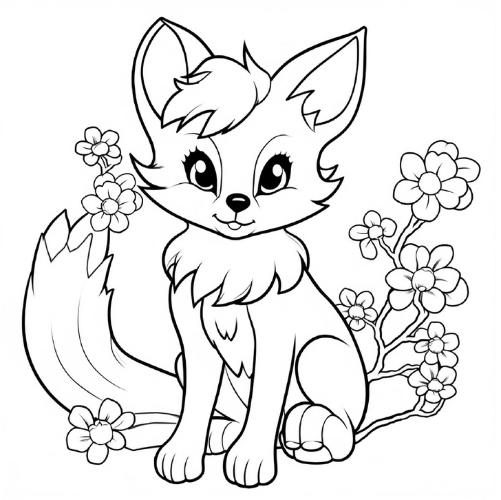 malvorlage-niedlicher-fuchs-mit-blumen