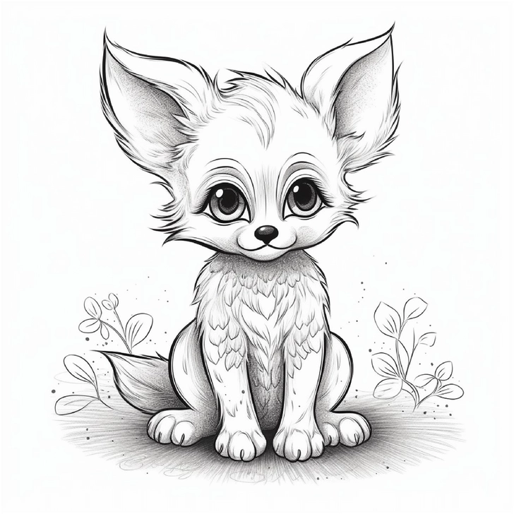 malvorlage-niedlicher-fuchs-mit-pflanzen