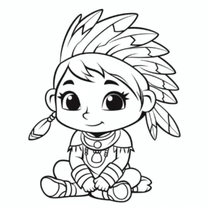 malvorlage-niedlicher-kleiner-indianer-mit-federschmuck