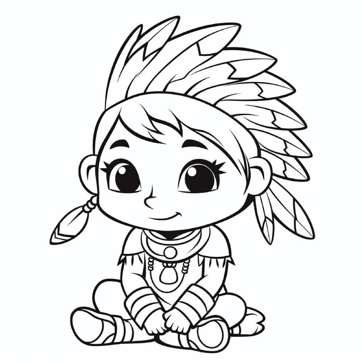 malvorlage-niedlicher-kleiner-indianer-mit-federschmuck