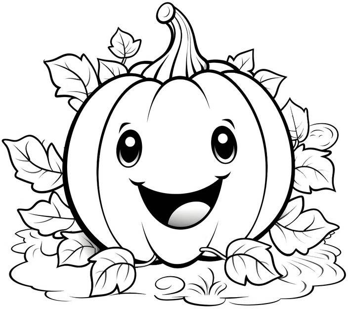 malvorlage-niedlicher-kuerbis-mit-blaettern