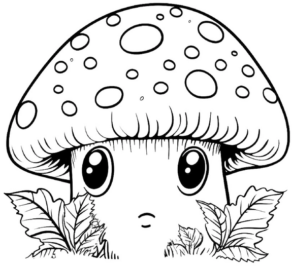 malvorlage-niedlicher-pilz-mit-blättern