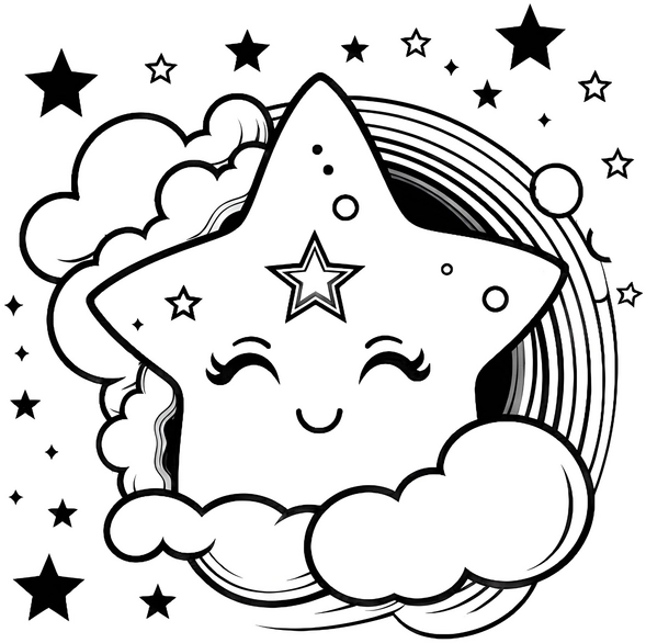 malvorlage-niedlicher-schlafender-stern-mit-wolken