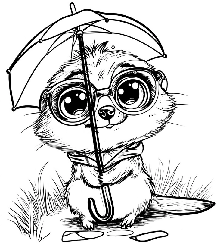 malvorlage-niedliches-erdmaennchen-mit-regenschirm