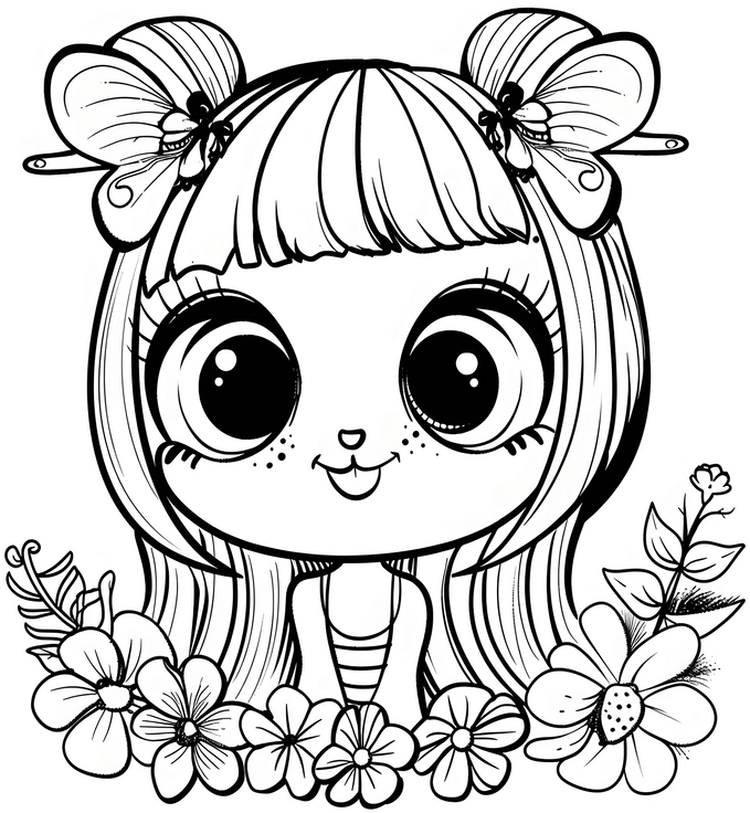 malvorlage-niedliches-maedchen-mit-blumen