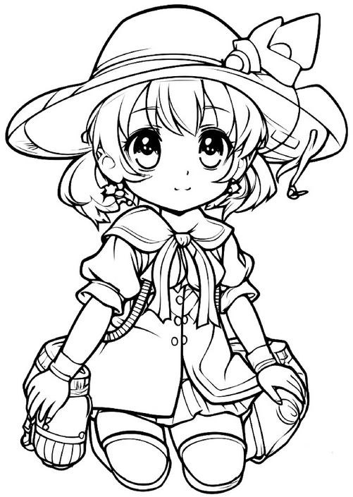 malvorlage-niedliches-maedchen-mit-hut