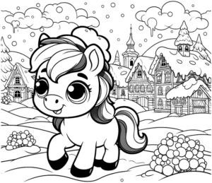 malvorlage-niedliches-pony-im-winter