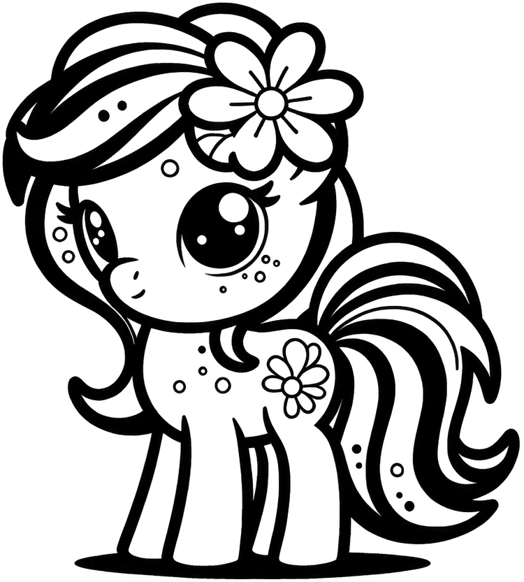 malvorlage-niedliches-pony-mit-blumen