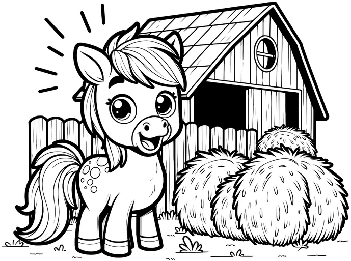 malvorlage-niedliches-pony-vor-stall