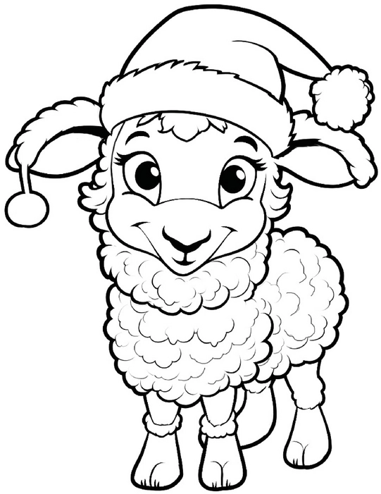 malvorlage-niedliches-schaf-mit-weihnachtsmann-hut