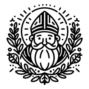 malvorlage-nikolaus-mit-pflanzen-und-symbolmotiven-zum-ausmalen