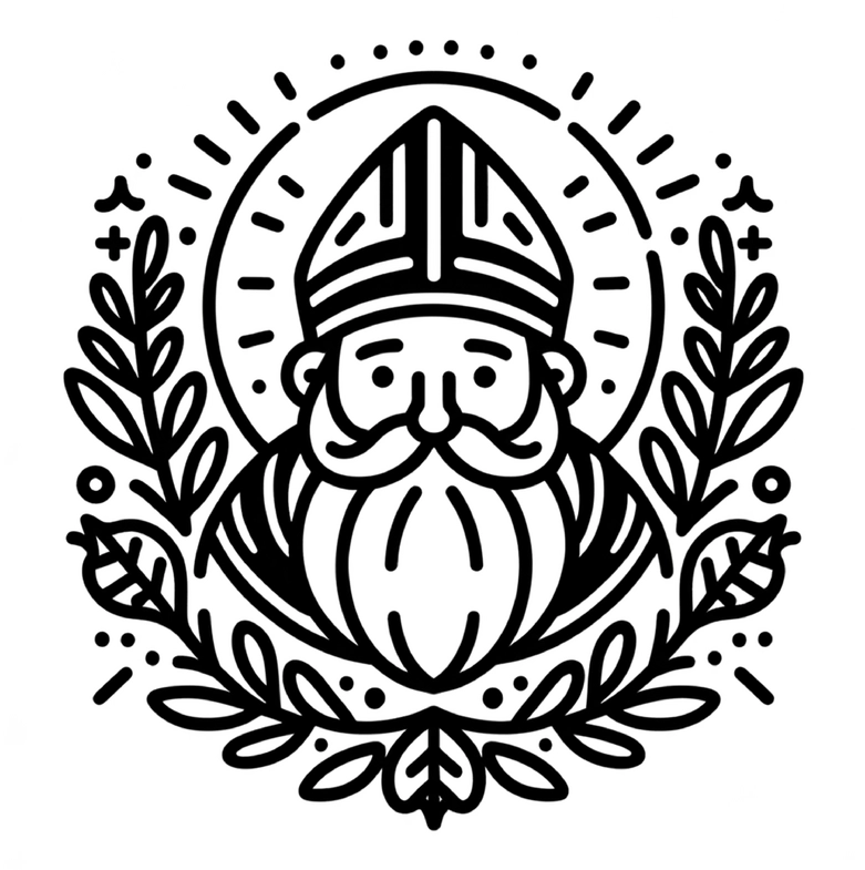malvorlage-nikolaus-mit-pflanzen-und-symbolmotiven-zum-ausmalen
