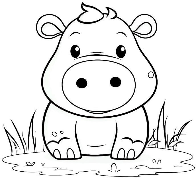 malvorlage-nilpferd-im-teich