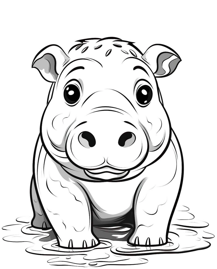 malvorlage-nilpferd-im-wasser