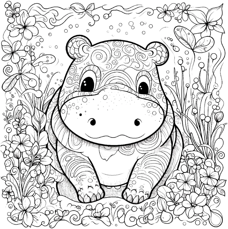 malvorlage-nilpferd-in-bluehender-natur