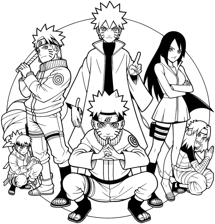 malvorlage-ninja-charaktere-ausmalen-mit-verschiedenen-poses