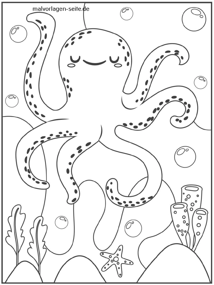malvorlage-oktopus-im-wasser-bubbles-pflanzen