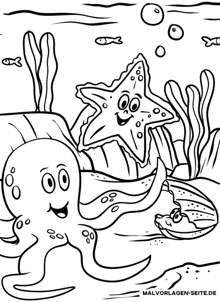 malvorlage-oktopus-seestern-unterwasserwelt