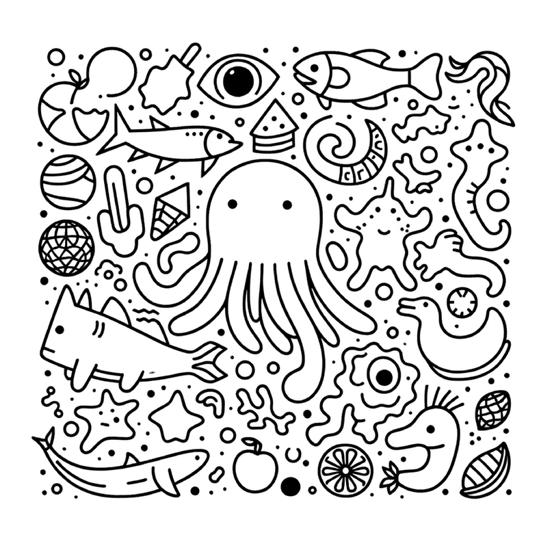 malvorlage-oktopus-und-meeresbewohner-zum-ausmalen