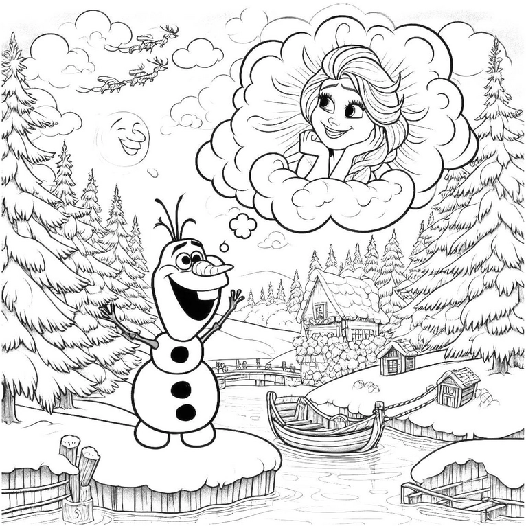 malvorlage-olaf-elsa-winterlandschaft