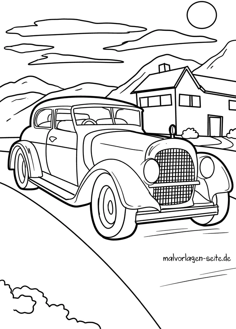 malvorlage-oldtimer-auto-in-der-landschaft
