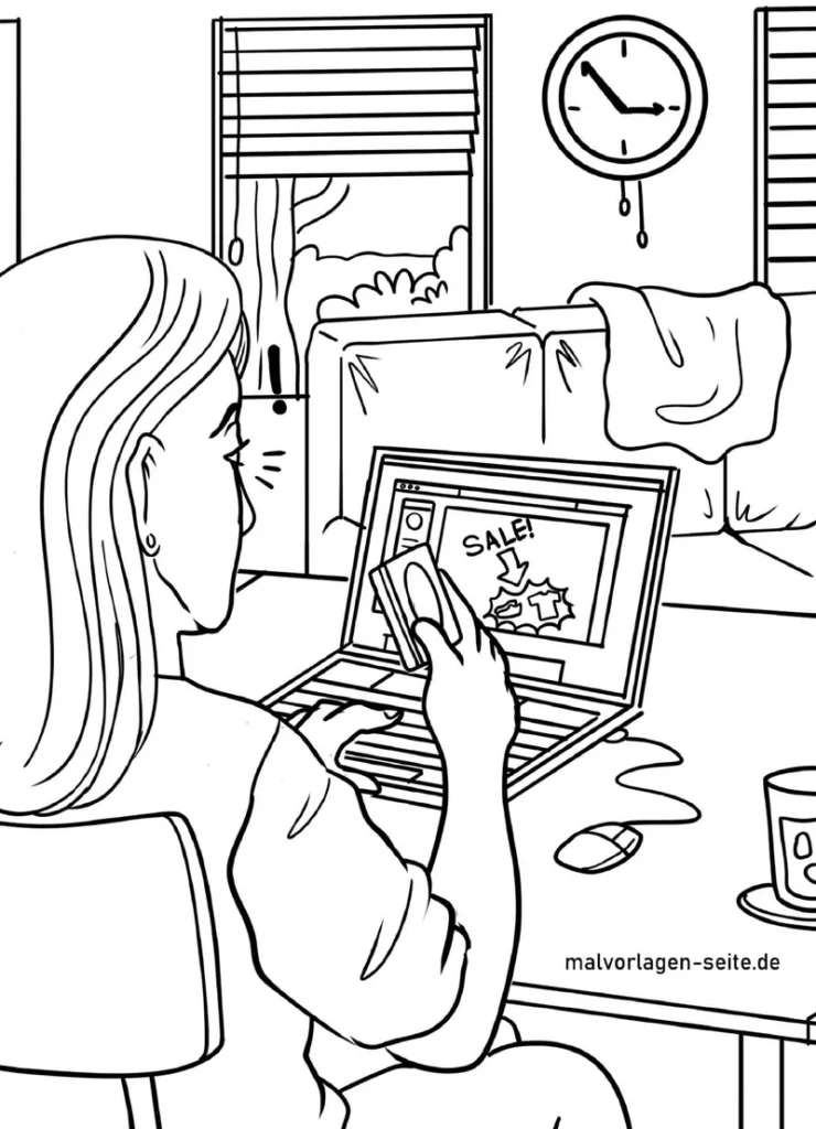 malvorlage-online-shopping-mit-sale-und-computer