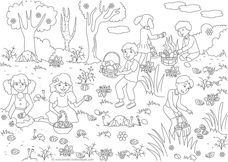 malvorlage-ostereiersuche-bunte-blumen-fruehling