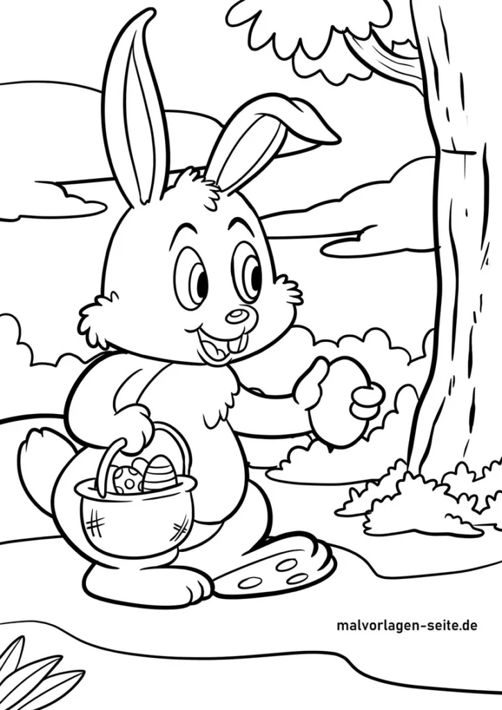 malvorlage-osterhase-mit-eiern-in-der-natur