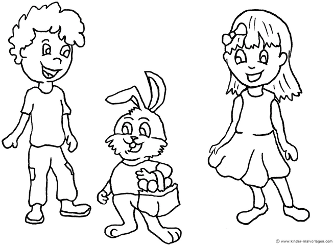 malvorlage-osterhase-mit-kindern-und-eiern