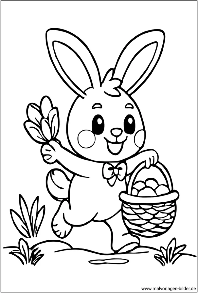 malvorlage-osterhase-mit-korb-und-ostereiern