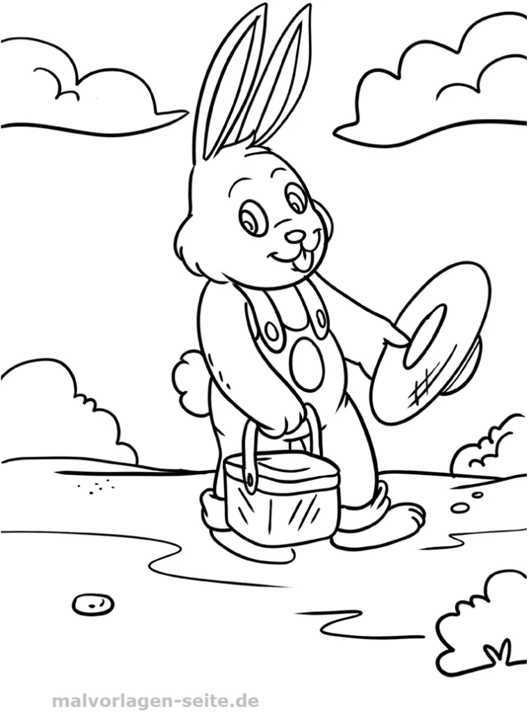 malvorlage-osterhase-mit-korb-und-platte