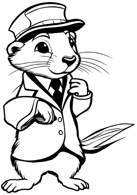 malvorlage-otter-im-anzug-mit-muetze