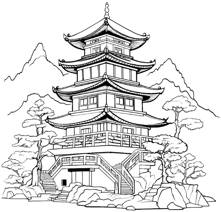 malvorlage-pagoden-turm-asiatische-architektur