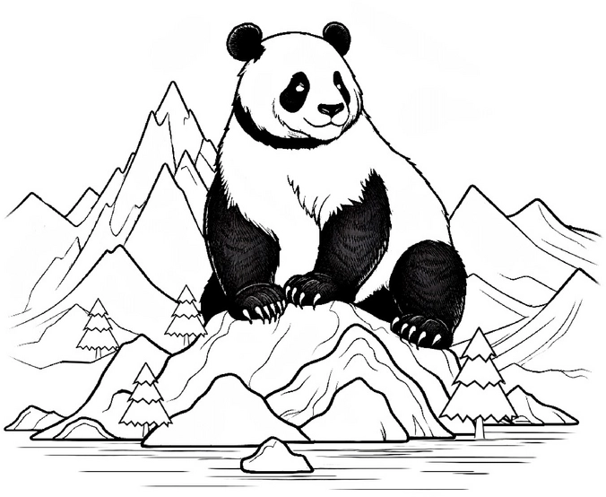 malvorlage-panda-auf-dem-berg-ausmalbild