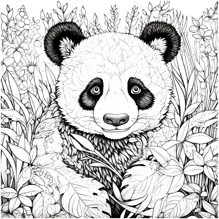 malvorlage-panda-im-blumenfeld