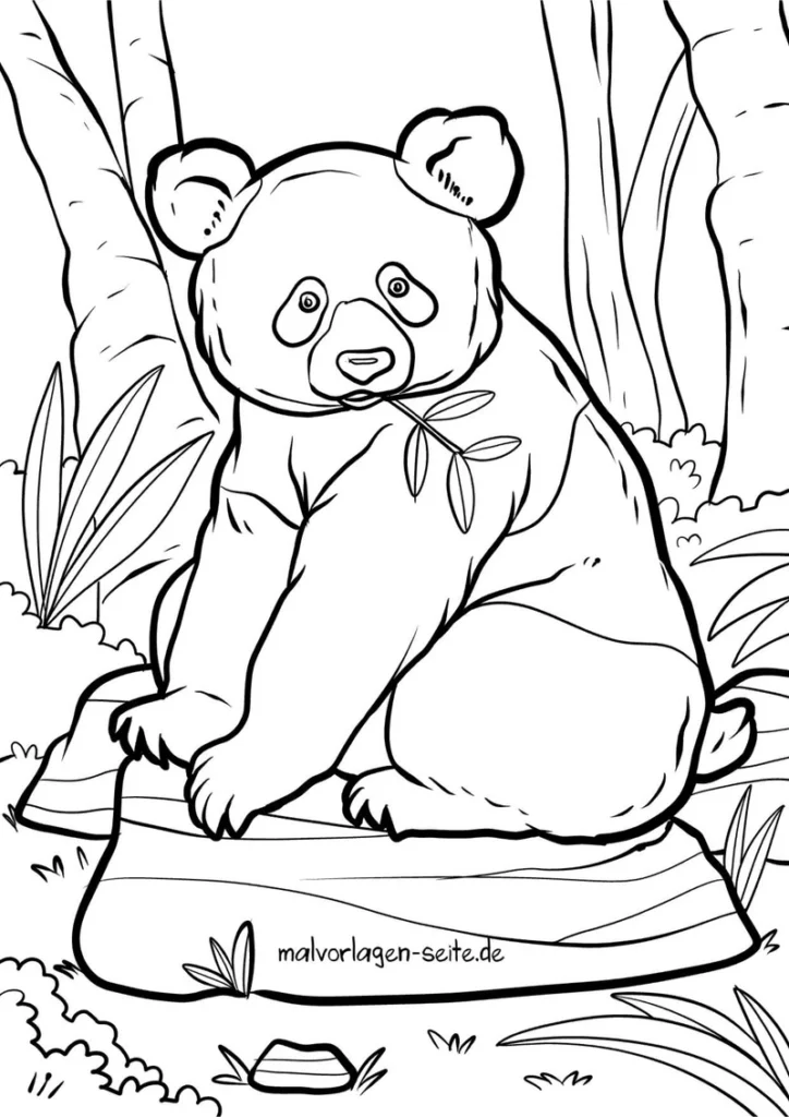 malvorlage-panda-in-der-natur-mit-baum-und-pflanzen