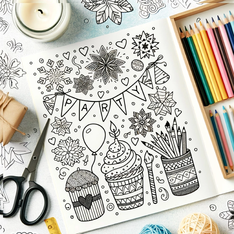 malvorlage-party-cupcake-luftballon-ausmalen